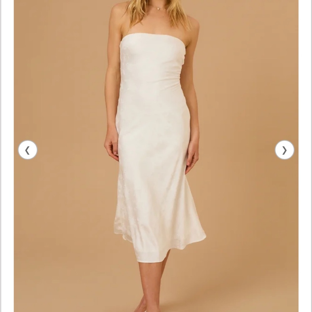 Altar'd State Strapless Satin Midi Dress